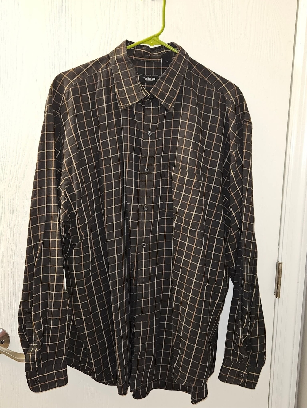 Van Heusen Brown Windowpane Button-Down Shirt with Tan Grid